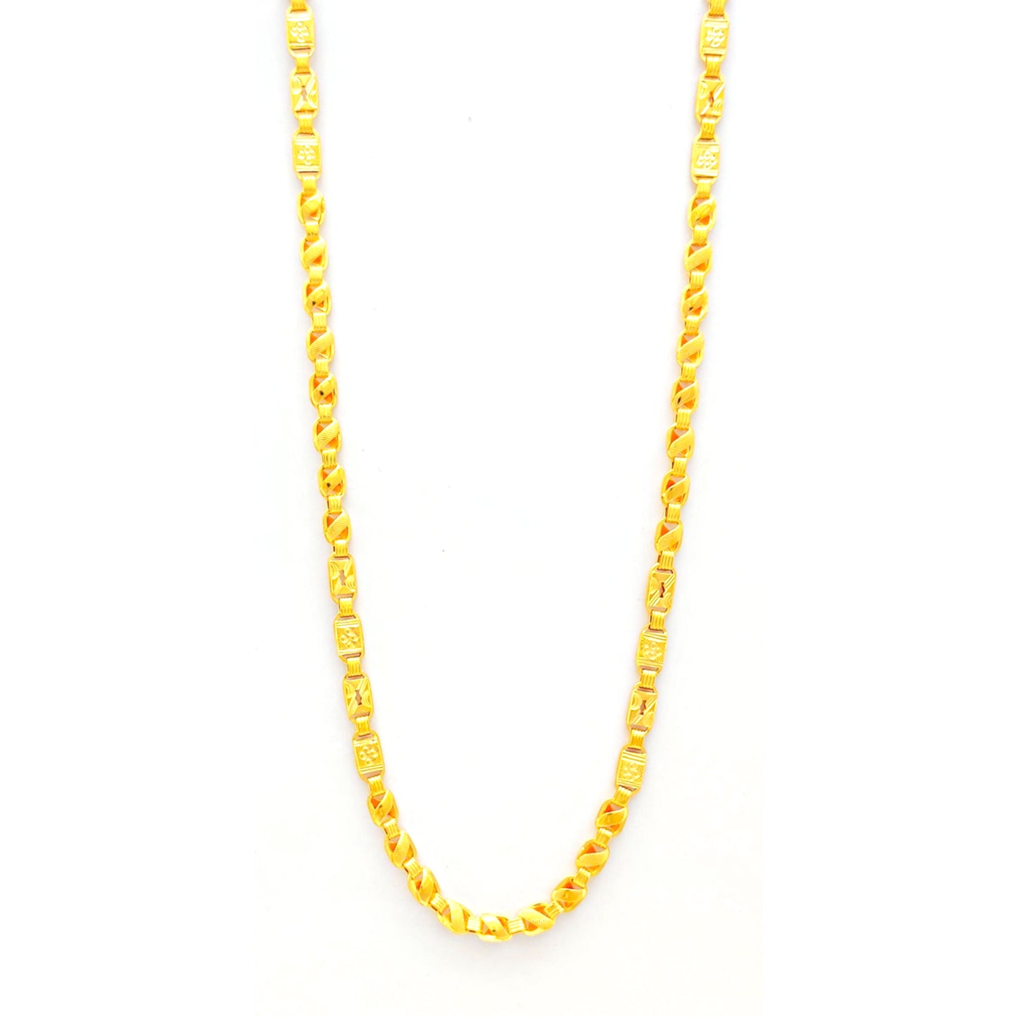 22k Yellow Gold Chain Necklace, Indian Handmade Chain Jewelry