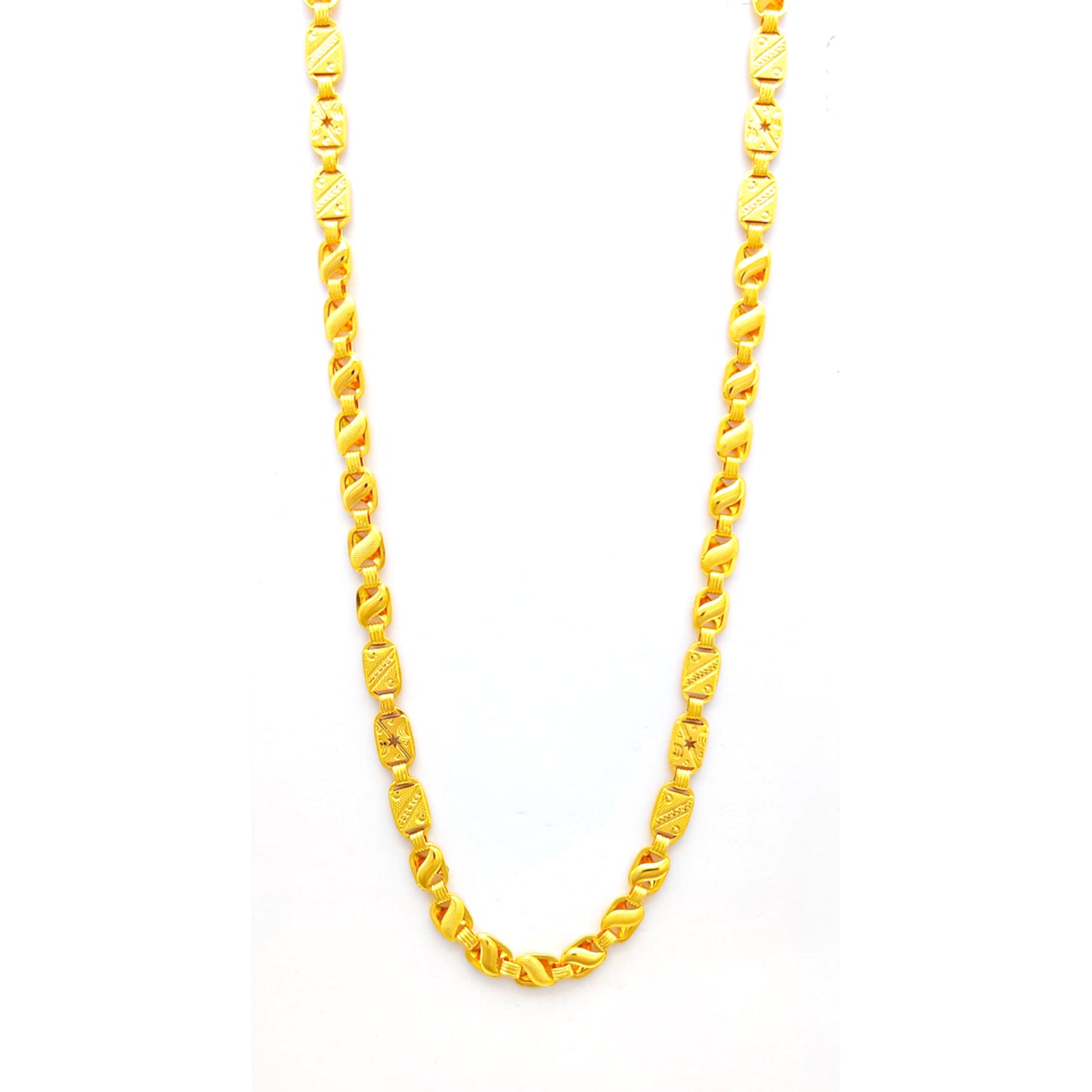 22k Yellow Gold Chain Necklace, Indian Handmade Chain Jewelry