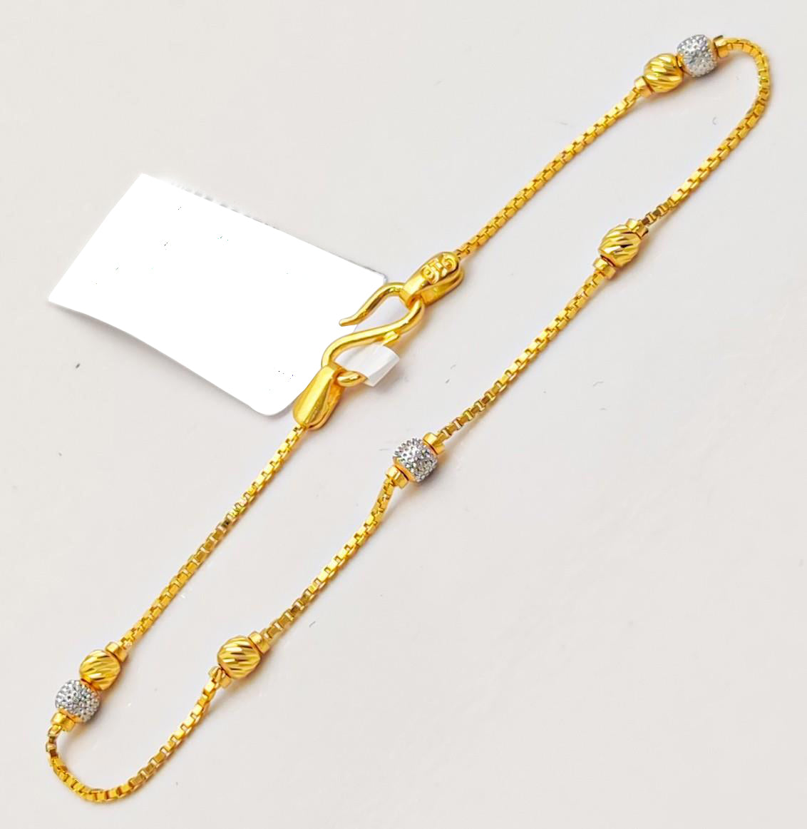 22k Yellow Gold Bracelet For Women, Beads Gold Bracelet, Light Weight Gold Bracelet, Tennis Bracelet, Chain Link Bracelet