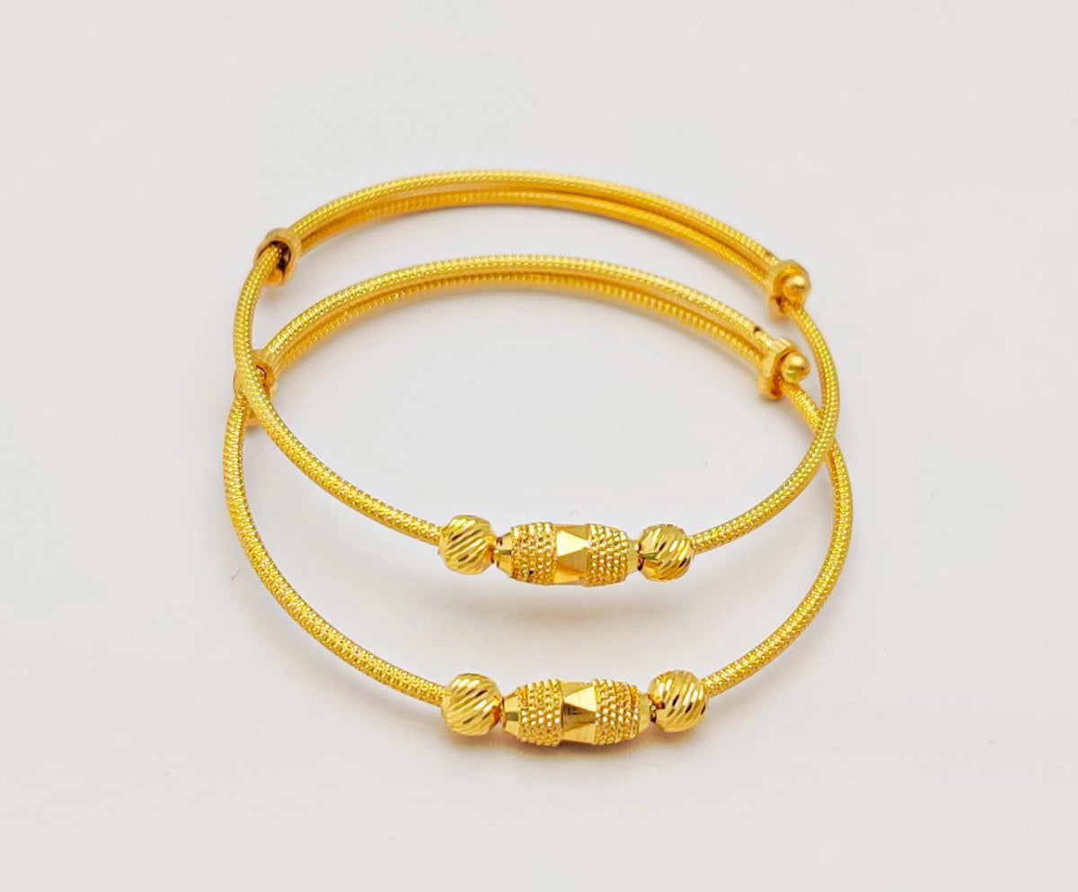 22k Yellow Gold Bracelet For Kids, Gold Kadas Beads Gold Bracelet, Light Weight Gold Bracelet, Bangle Bracelet, Adjustable kids Bracelet