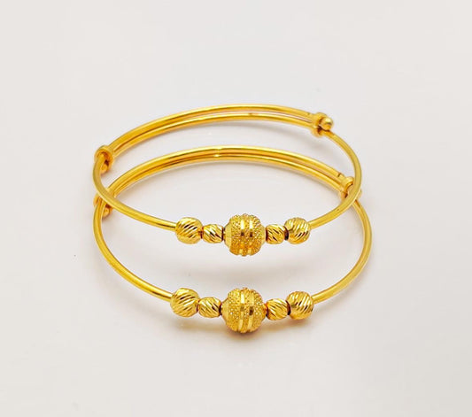 22k Yellow Gold Bracelet For Kids, Gold Kadas Beads Gold Bracelet, Light Weight Gold Bracelet, Bangle Bracelet, Adjustable kids Bracelet