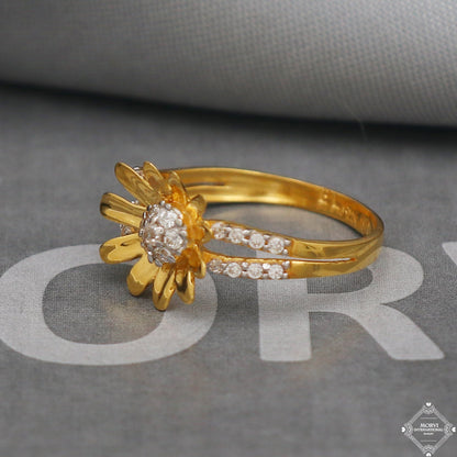 22k Yellow Gold Ring with Zircons, Handmade Indian Gold Ring, K5010