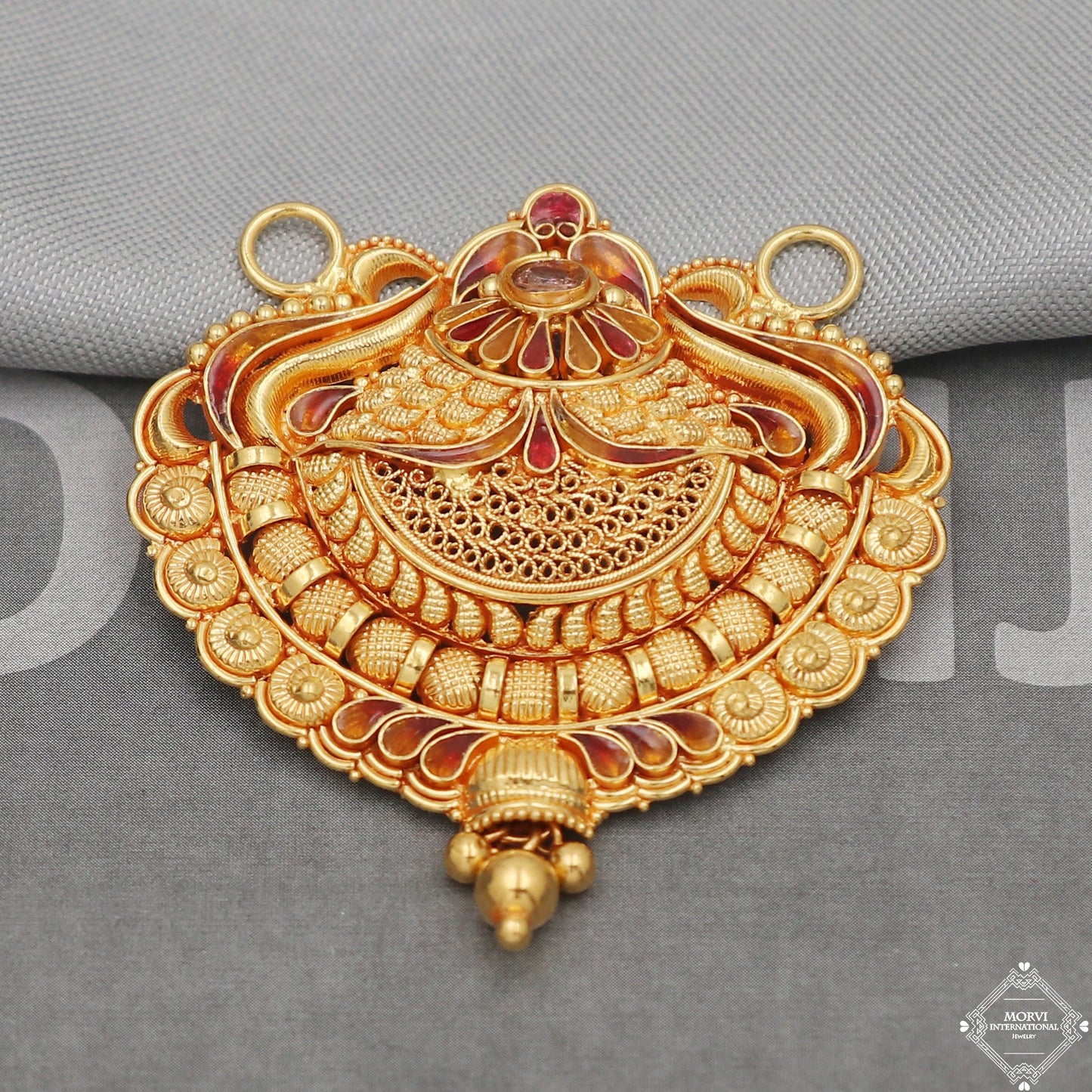 Handmade 22k Yellow Gold Amulet Pendant Necklace Handmade Indian Vintage Antique Design Jewelry, K5049