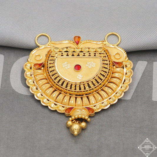 Big 22k Yellow Gold Pendant Necklace Handmade Indian Mangalsutra Handmade Vintage Antique Design Jewelry, K5058