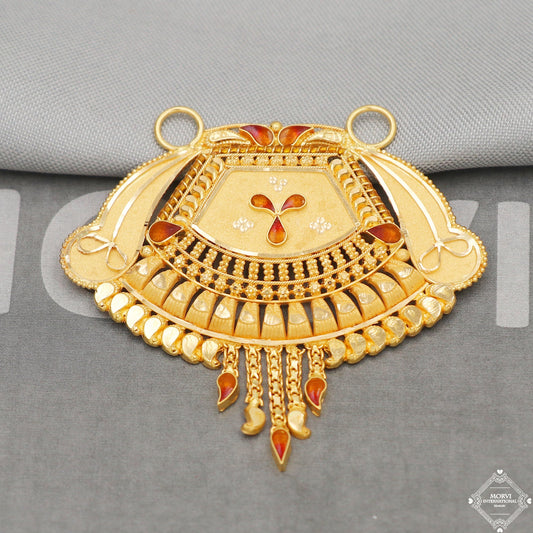 Big 22k Yellow Gold Pendant Necklace Handmade Indian Mangalsutra Handmade Vintage Antique Design Jewelry, K5059