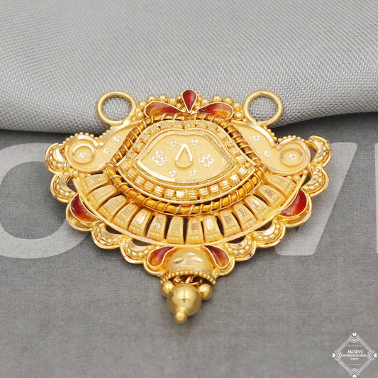 Big 22k Yellow Gold Pendant Necklace Handmade Indian Mangalsutra Handmade Vintage Antique Design Jewelry, K5060