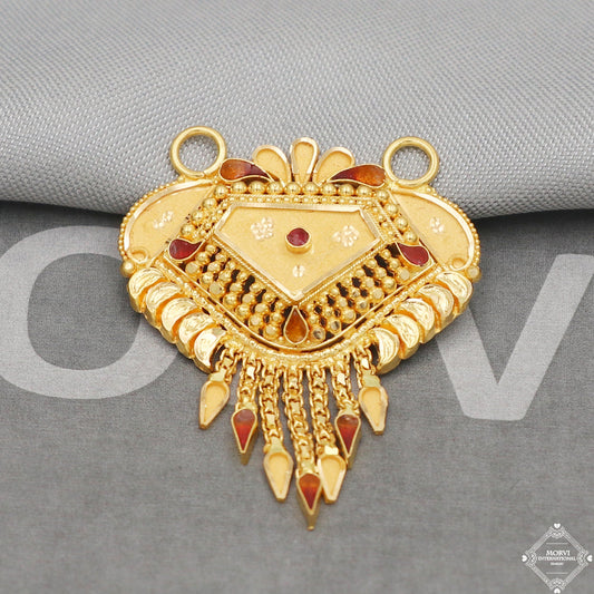 Big 22k Yellow Gold Pendant Necklace Handmade Indian Mangalsutra Handmade Vintage Antique Design Jewelry, K5061