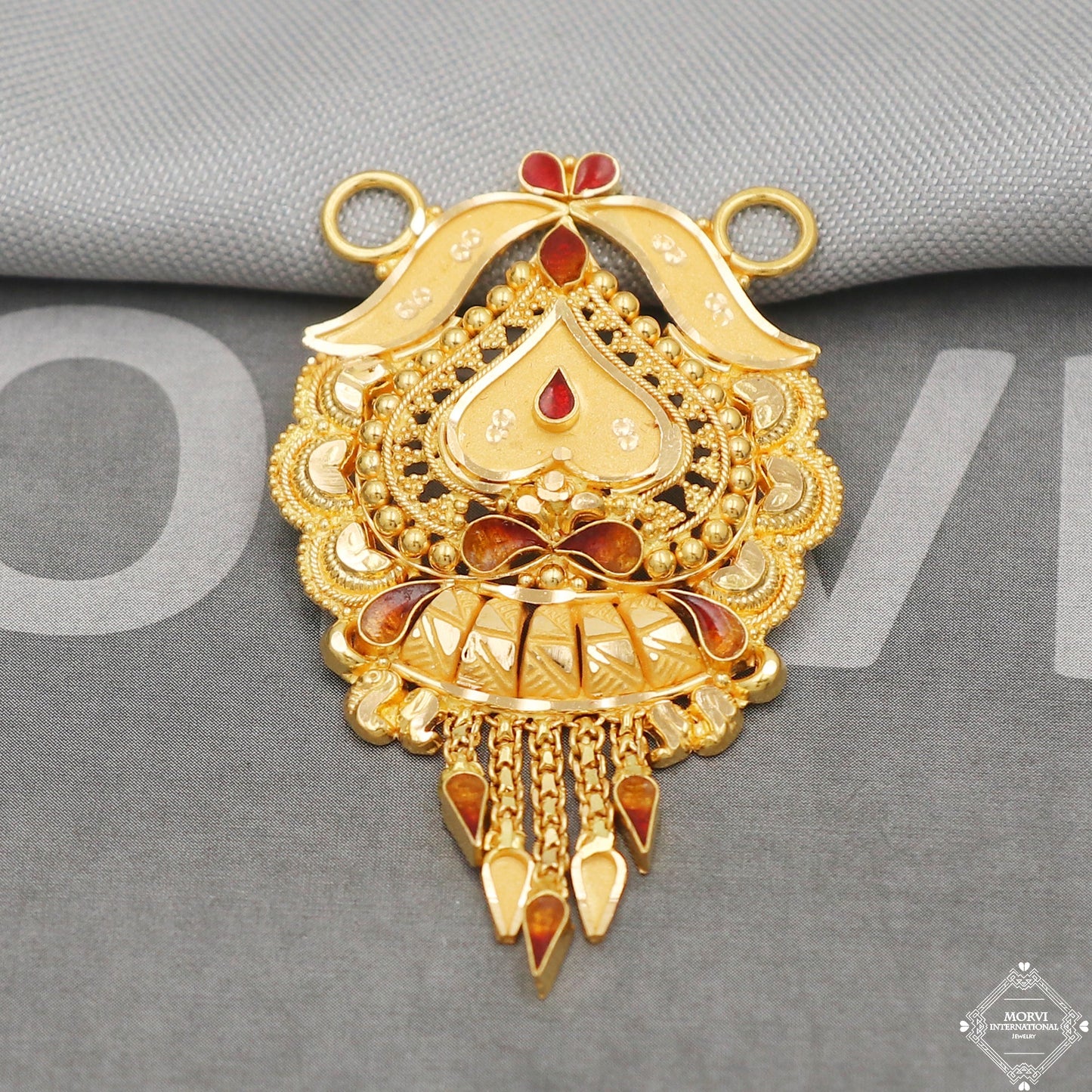 Big 22k Yellow Gold Pendant Necklace Handmade Indian Mangalsutra Handmade Vintage Antique Design Jewelry, K5062