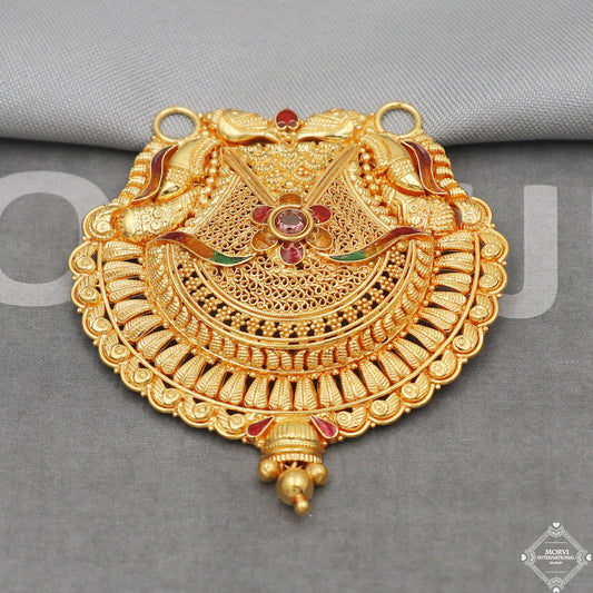 22k Yellow Gold Pendant Necklace Handmade Indian Mangalsutra Handmade Vintage Antique Design Jewelry, K5063