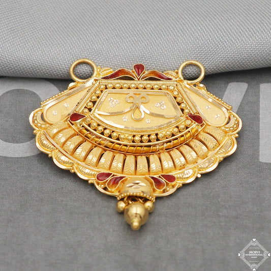 22k Yellow Gold Pendant Necklace Handmade Indian Mangalsutra Handmade Vintage Antique Design Jewelry, K5064