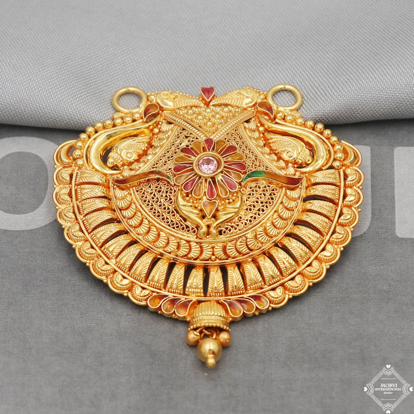 22k Yellow Gold Pendant Necklace Handmade Indian Mangalsutra Handmade Vintage Antique Design Jewelry, K5065