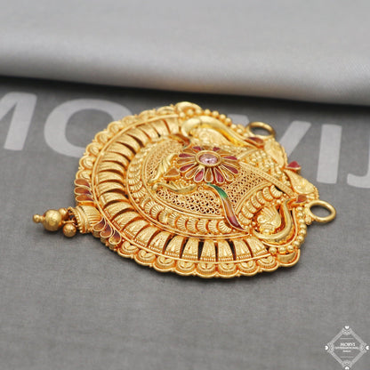 22k Yellow Gold Pendant Necklace Handmade Indian Mangalsutra Handmade Vintage Antique Design Jewelry, K5065