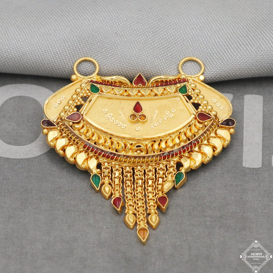 22k Yellow Gold Pendant Necklace Handmade Indian Mangalsutra Handmade Vintage Antique Design Jewelry, K5066