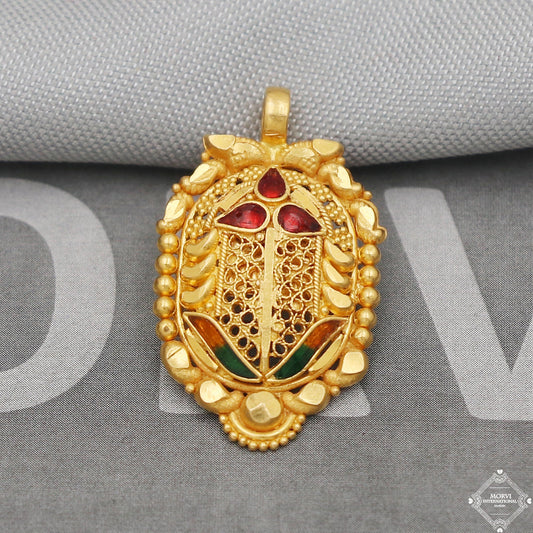 22k Yellow Gold Pendant Necklace Handmade Indian Mangalsutra Handmade Vintage Antique Design Jewelry, K5067