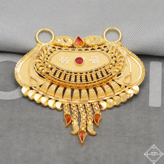 22k Yellow Gold Pendant Necklace Handmade Indian Mangalsutra Handmade Vintage Antique Design Jewelry, K5068