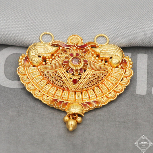 22k Yellow Gold Pendant Necklace Handmade Indian Mangalsutra Handmade Vintage Antique Design Jewelry, K5069