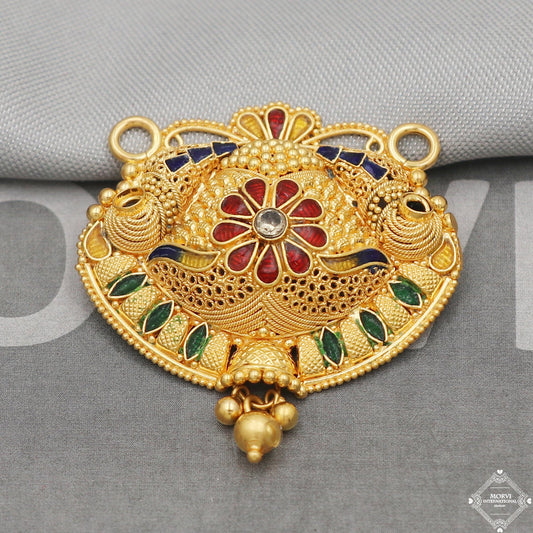 22k Yellow Gold Pendant Necklace Handmade Indian Mangalsutra Handmade Vintage Antique Design Jewelry, K5070