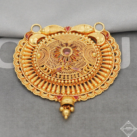 22k Yellow Gold Pendant Necklace Handmade Indian Mangalsutra Handmade Vintage Antique Design Jewelry, K5071