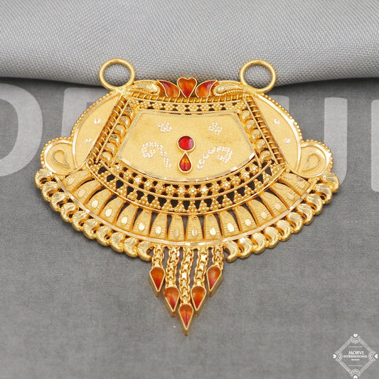 22k Yellow Gold Pendant Necklace Handmade Indian Mangalsutra Handmade Vintage Antique Design Jewelry, K5072