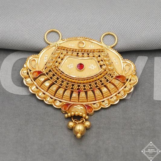 22k Yellow Gold Pendant Necklace Handmade Indian Mangalsutra Handmade Vintage Antique Design Jewelry, K5073