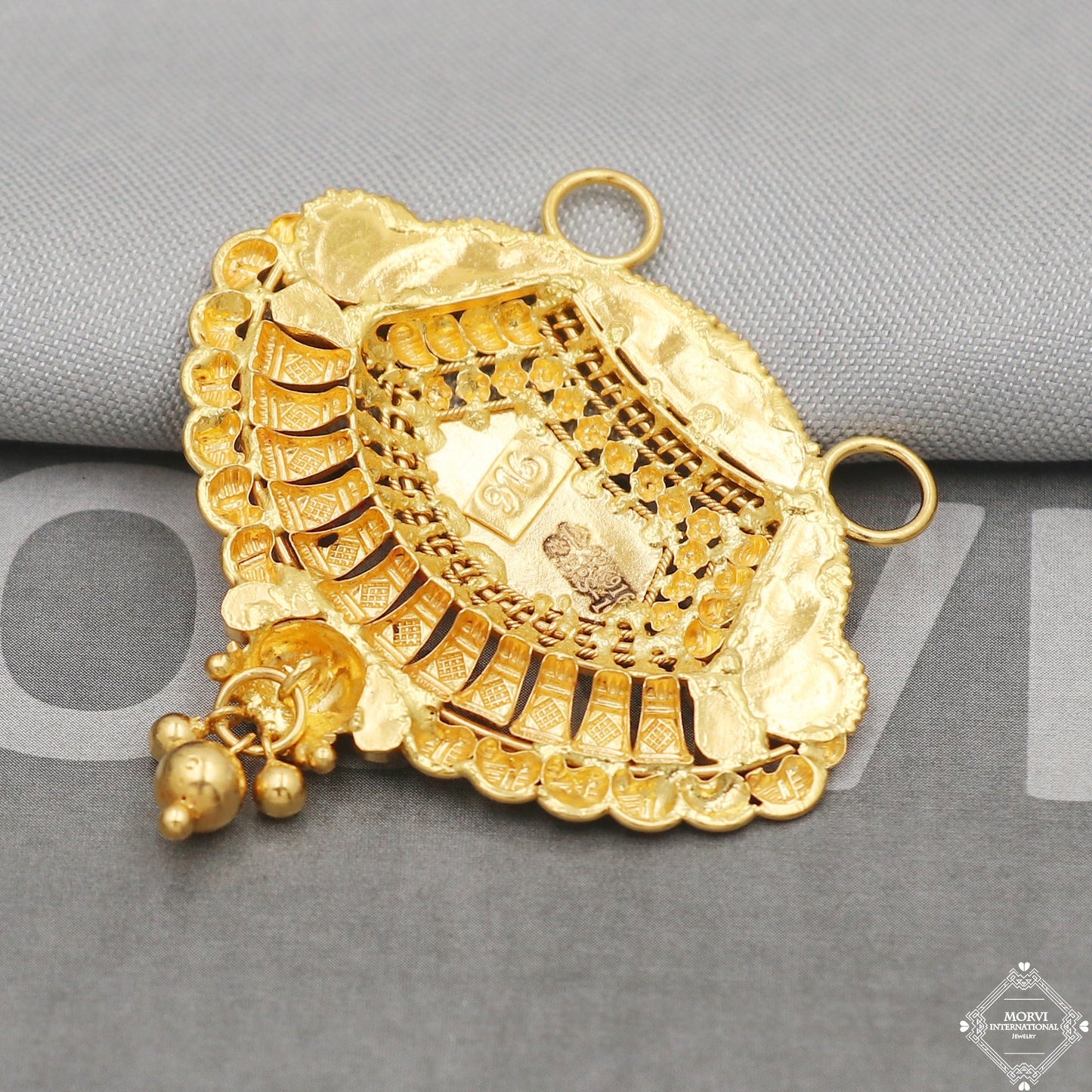 22k Yellow Gold Pendant Necklace Handmade Indian Mangalsutra Handmade Vintage Antique Design Jewelry, K5073