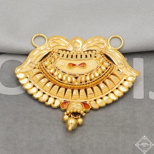 22k Yellow Gold Pendant Necklace Handmade Indian Mangalsutra Handmade Vintage Antique Design Jewelry, K5074