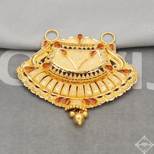 22k Yellow Gold Pendant Necklace Handmade Indian Mangalsutra Handmade Vintage Antique Design Jewelry, K5075