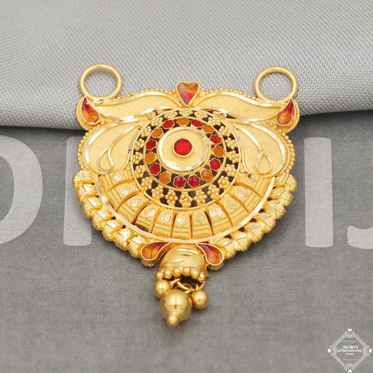 22k Yellow Gold Pendant Necklace Handmade Indian Mangalsutra Handmade Vintage Antique Design Jewelry, K5076