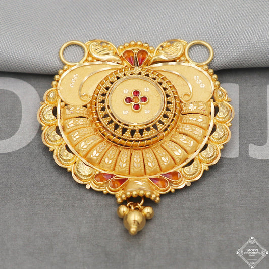 22k Yellow Gold Pendant Necklace Handmade Indian Mangalsutra Handmade Vintage Antique Design Jewelry, K5077