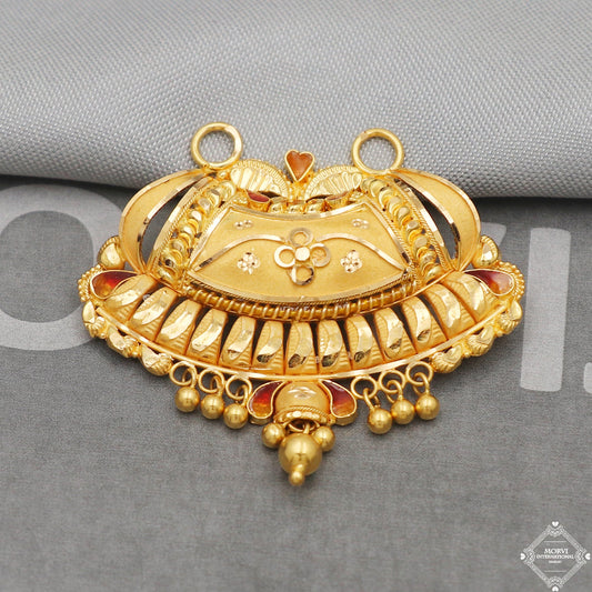 22k Yellow Gold Pendant Necklace Handmade Indian Mangalsutra Handmade Vintage Antique Design Jewelry, K5078