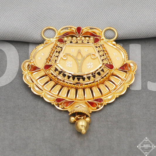 22k Yellow Gold Pendant Necklace Handmade Indian Mangalsutra Handmade Vintage Antique Design Jewelry, K5079