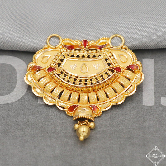 22k Yellow Gold Pendant Necklace Handmade Indian Mangalsutra Handmade Vintage Antique Design Jewelry, K5080