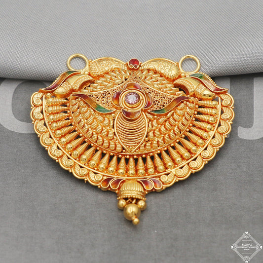 22k Yellow Gold Pendant Necklace Handmade Indian Mangalsutra Handmade Vintage Antique Design Jewelry, K5081