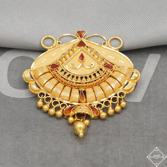 22k Yellow Gold Pendant Necklace Handmade Indian Mangalsutra Handmade Vintage Antique Design Jewelry, K5082