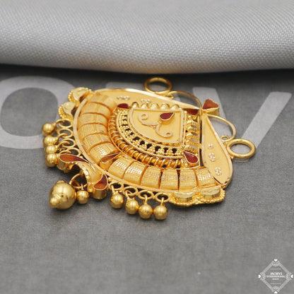 22k Yellow Gold Pendant Necklace Handmade Indian Mangalsutra Handmade Vintage Antique Design Jewelry, K5082