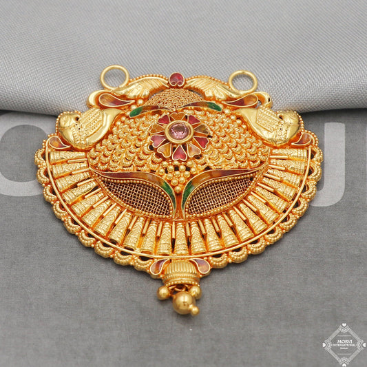 22k Yellow Gold Pendant Necklace Handmade Indian Mangalsutra Handmade Vintage Antique Design Jewelry, K5083