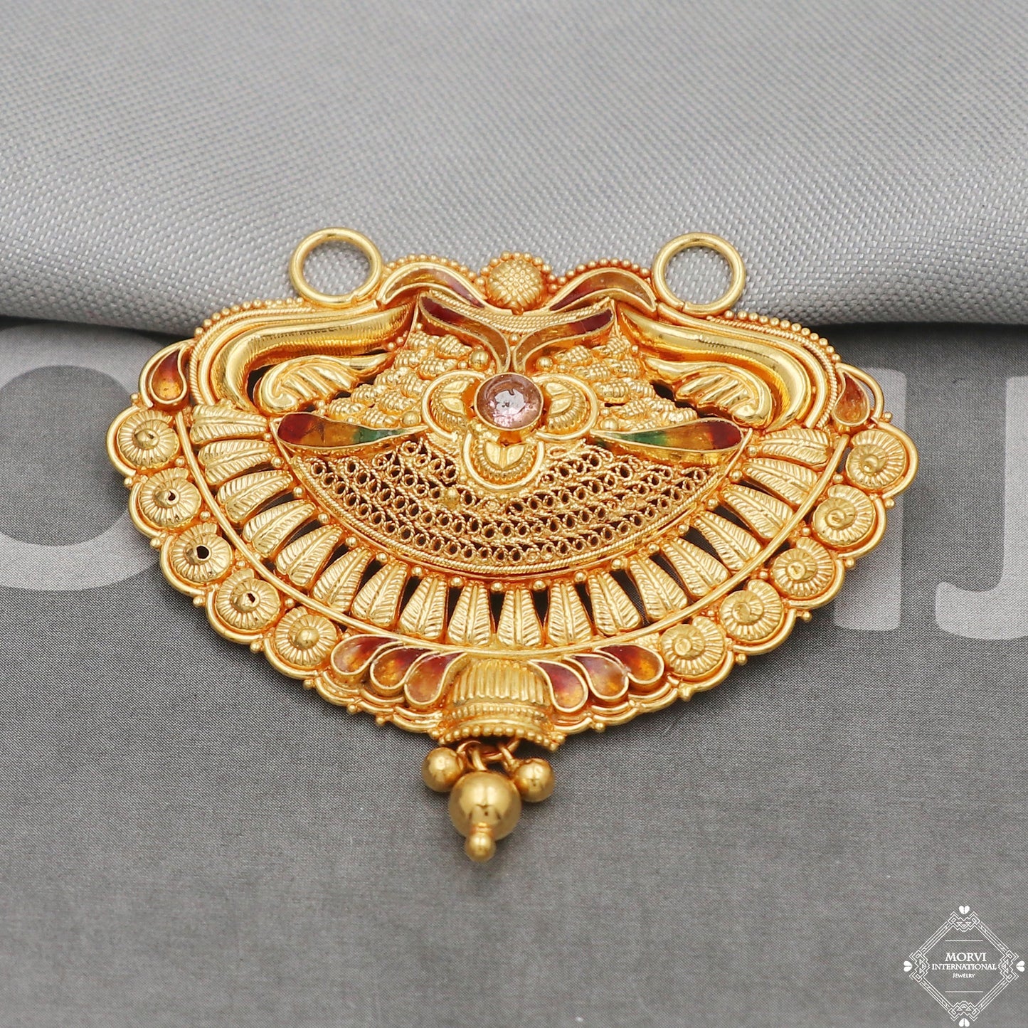 22k Yellow Gold Pendant Necklace Handmade Indian Mangalsutra Handmade Vintage Antique Design Jewelry, K5084