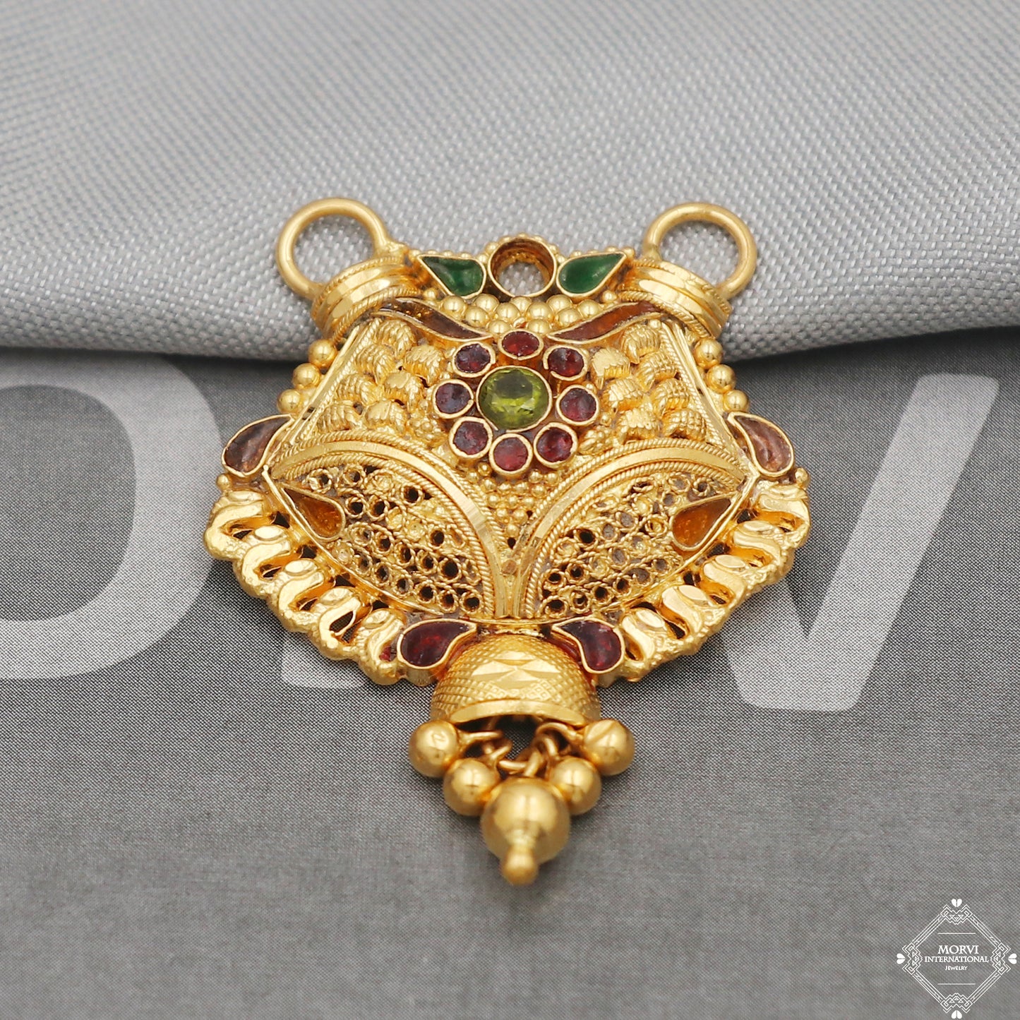 22k Yellow Gold Pendant Necklace Handmade Indian Mangalsutra Handmade Vintage Antique Design Jewelry, K5087