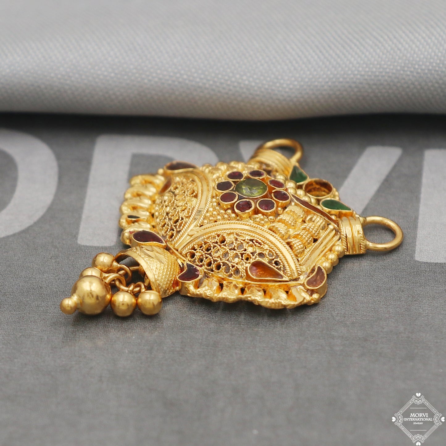 22k Yellow Gold Pendant Necklace Handmade Indian Mangalsutra Handmade Vintage Antique Design Jewelry, K5087