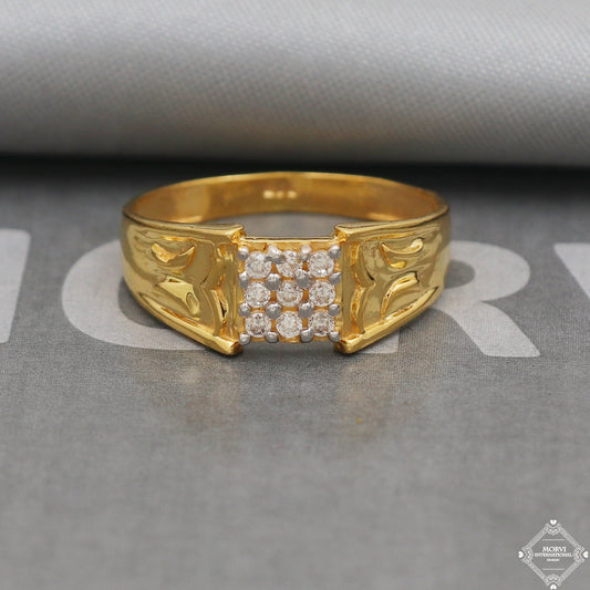 22k Yellow Gold Ring Size 11 US and All, White Zircon Stone Gold Ring Jewelry, Indian Gold Ring, K5095