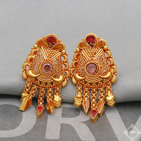 22k Yellow Gold Earrings Unique Handmade Indian 22kt Gold Jewelry for Gift, K5117