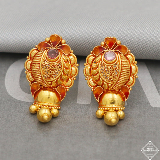 22k Yellow Gold Earrings Unique Handmade Indian 22kt Gold Jewelry for Gift, K5118