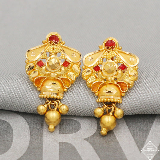 22k Yellow Gold Earrings Unique Handmade Indian 22kt Gold Jewelry for Gift, K5119