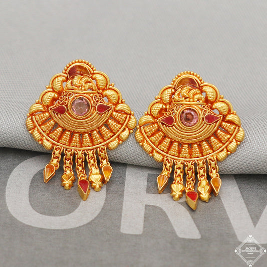 22k Yellow Gold Earrings Unique Handmade Indian 22kt Gold Jewelry for Gift, K5120