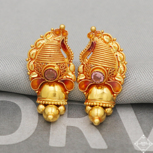 22k Yellow Gold Earrings Unique Handmade Indian 22kt Gold Jewelry for Gift, K5121