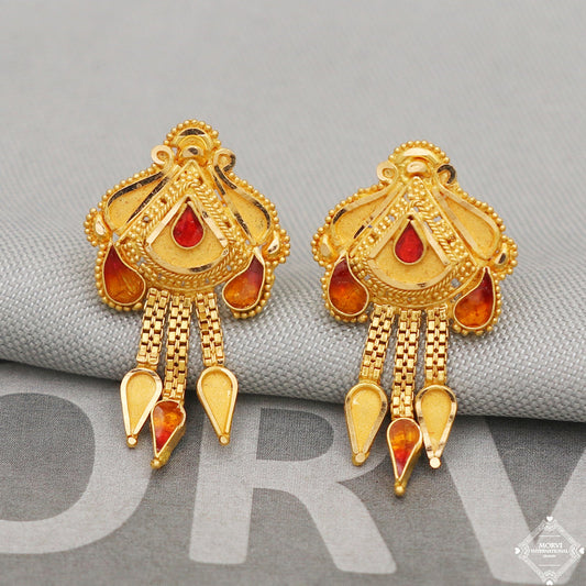 22k Yellow Gold Earrings Unique Handmade Indian 22kt Gold Chain Earrings Jewelry for Gift, K5122