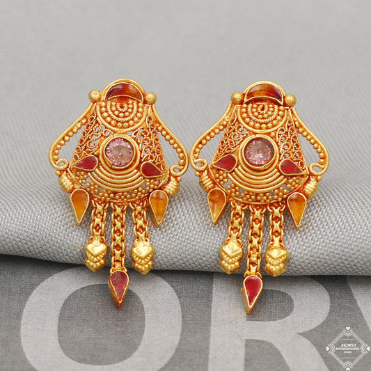 22k Yellow Gold Earrings Unique Handmade Indian 22kt Gold Filigree Earrings Jewelry for Gift, K5129