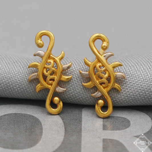 Small 22k Yellow Gold Earrings Dainty Unique Handmade Indian 22kt Gold Stud Earrings Jewelry for Gift, K5145