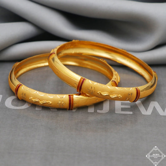 Pure 22k Gold Bangles Indian Handmade round Bracelet kadas , Traditional Rajasthan India , Bangle Bracelet pair Wedding Jewelry, K5165