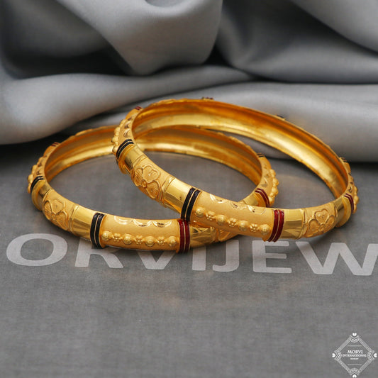 Pure 22k Gold Bangles Indian Handmade round Bracelet kadas , Traditional Rajasthan India , Bangle Bracelet pair Wedding Jewelry, K5166